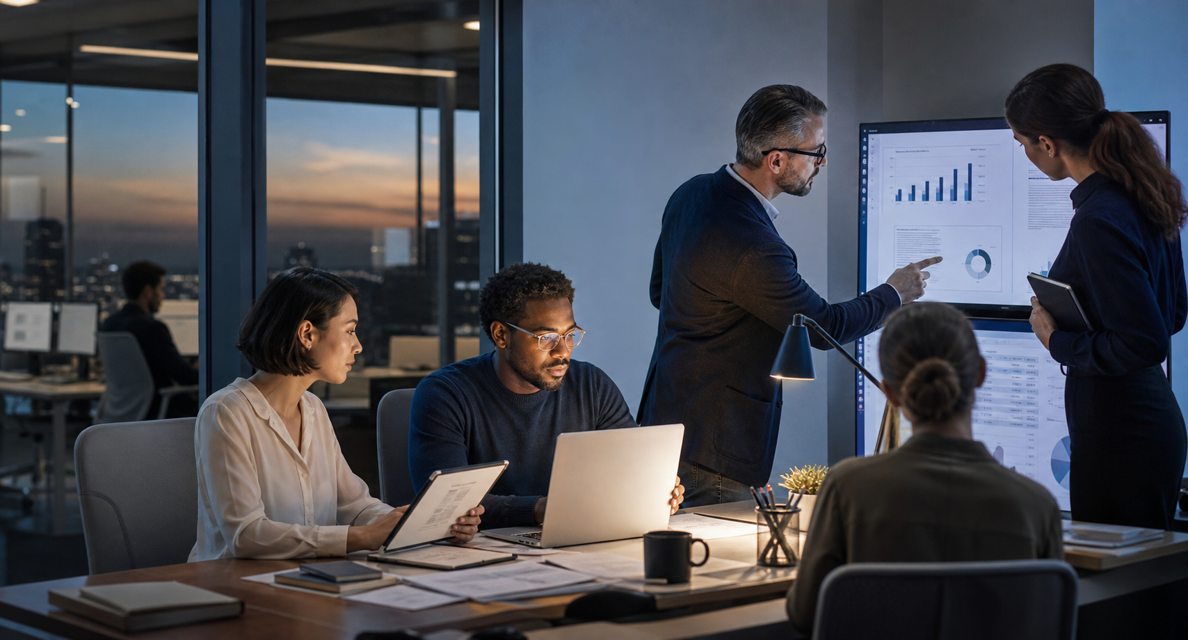 Corporate Team Managing Complex Documents