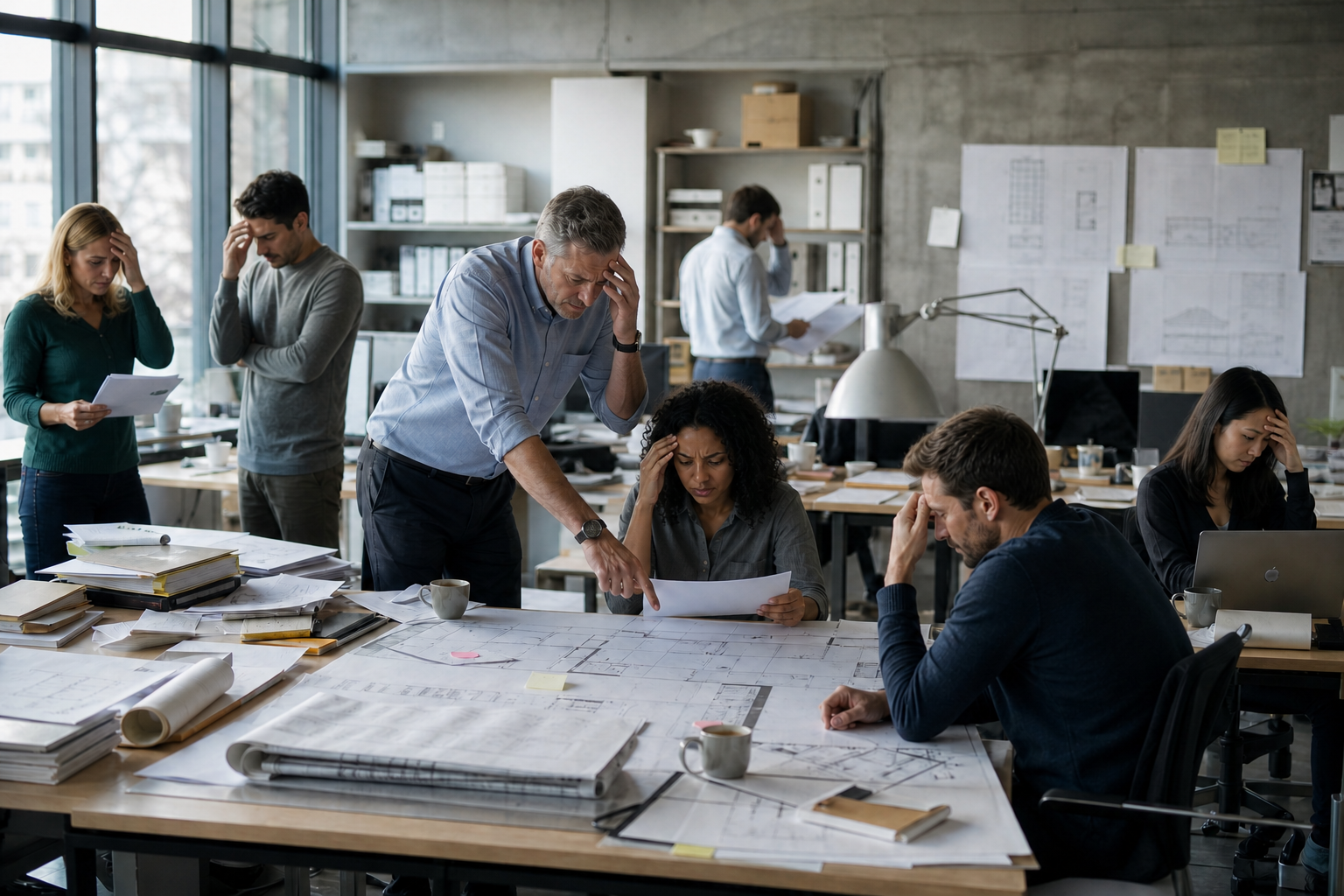 Stressed B2b Architecture Team With Barriers