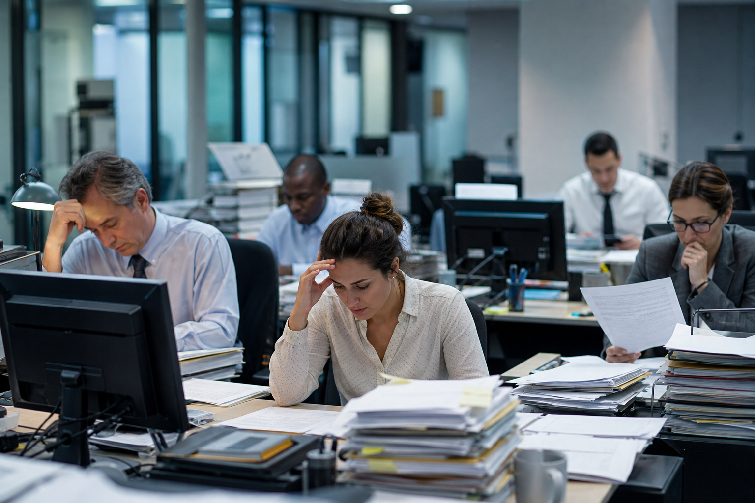 Stressed Corporate Team Doing Manual Processes