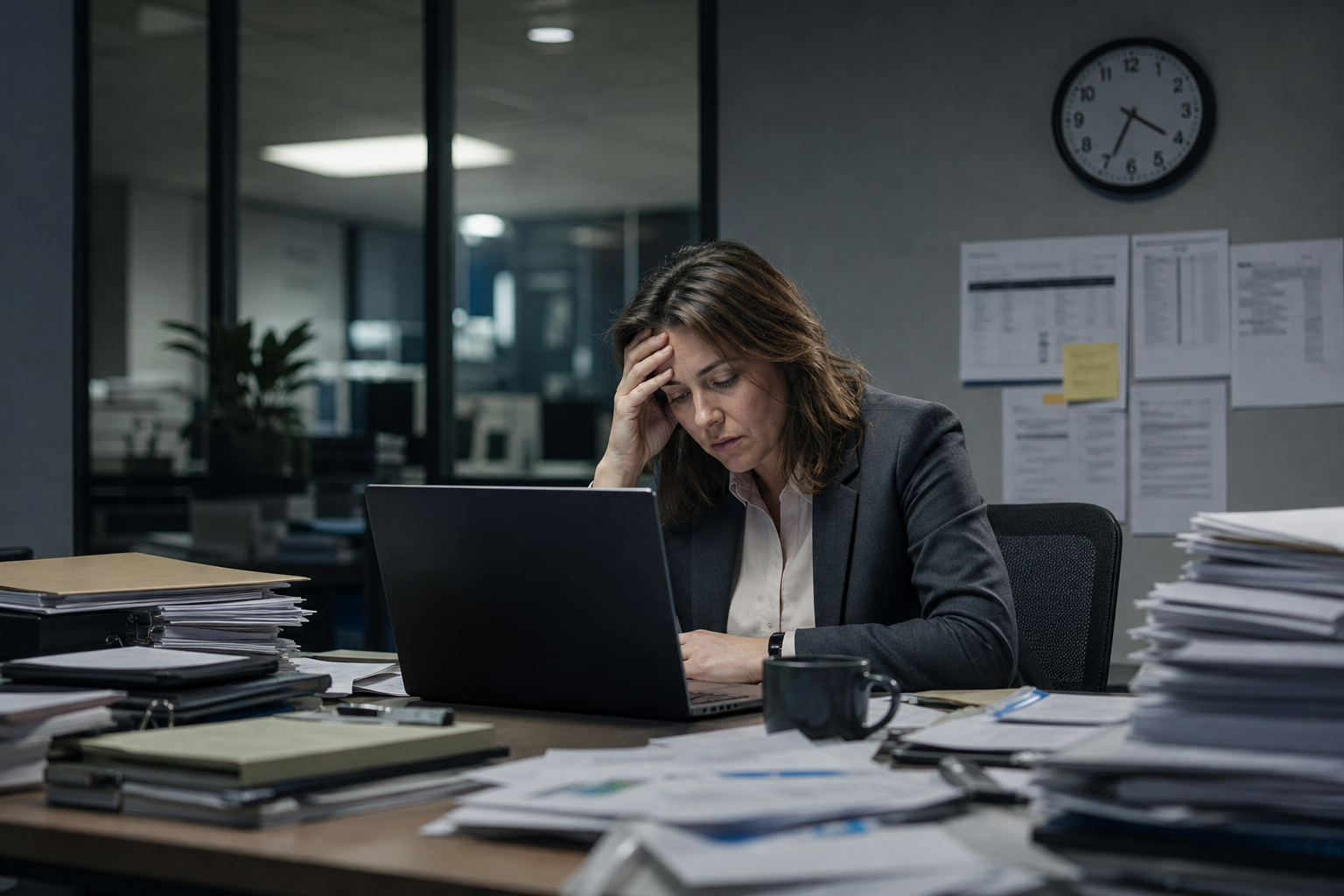 Stressed Human Resources Professional With Papers In Corporate Office